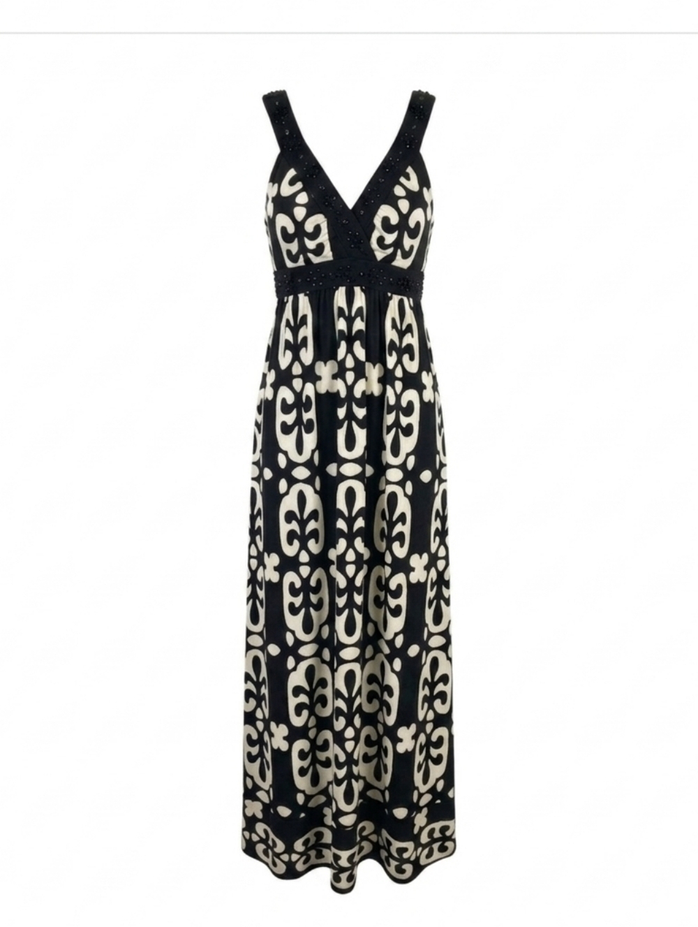 SALe - INC IBlack & White Geometric Print Beaded Maxi Dress
